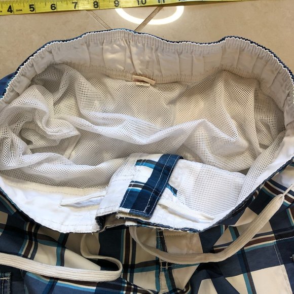 Merona Coastal Blue & White Plaid Swim Trunks Beachy Preppy Vacation - Picture 9 of 11